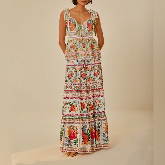 FARM Rio Dresses & Skirts - Farm Rio Set Off White Garden Bloom Skirt and Top Set XL